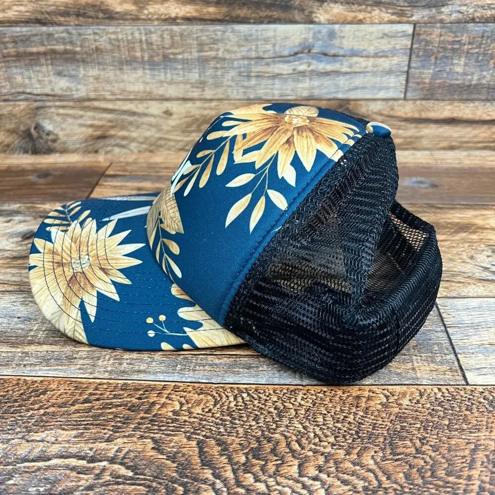 Hurley Floral Blue Yellow Women's Trucker Hat Snapback Mesh